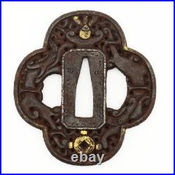 Tsuba Nanban Arabesque Sacred gem Iron Japanese Antique Sword Fittings Tsuba Nanban Arabesque Sacred gem Iron Japanese Antique Sword Fittings