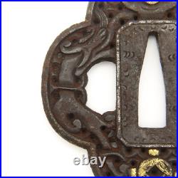 Tsuba Nanban Arabesque Sacred gem Iron Japanese Antique Sword Fittings Tsuba Nanban Arabesque Sacred gem Iron Japanese Antique Sword Fittings