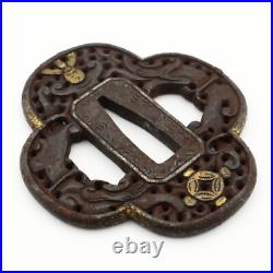 Tsuba Nanban Arabesque Sacred gem Iron Japanese Antique Sword Fittings Tsuba Nanban Arabesque Sacred gem Iron Japanese Antique Sword Fittings