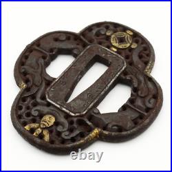 Tsuba Nanban Arabesque Sacred gem Iron Japanese Antique Sword Fittings Tsuba Nanban Arabesque Sacred gem Iron Japanese Antique Sword Fittings