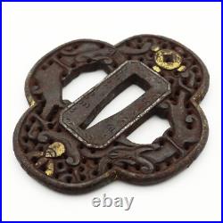 Tsuba Nanban Arabesque Sacred gem Iron Japanese Antique Sword Fittings Tsuba Nanban Arabesque Sacred gem Iron Japanese Antique Sword Fittings