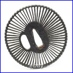 Tsuba Saotome Chrysanthemum flower openwork Japanese Antique Sword Fitting Iron