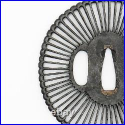 Tsuba Saotome Chrysanthemum flower openwork Japanese Antique Sword Fitting Iron