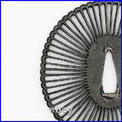 Tsuba Saotome Chrysanthemum flower openwork Japanese Antique Sword Fitting Iron