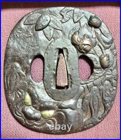 Tsuba Sword Fittings Edo period Large iron tsuba Shoami Demon-slaying With box