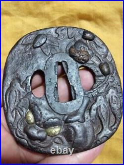 Tsuba Sword Fittings Edo period Large iron tsuba Shoami Demon-slaying With box