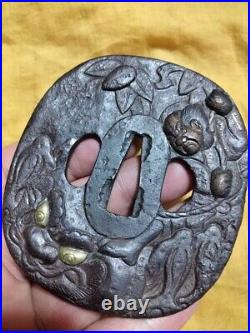 Tsuba Sword Fittings Edo period Large iron tsuba Shoami Demon-slaying With box