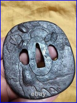 Tsuba Sword Fittings Edo period Large iron tsuba Shoami Demon-slaying With box