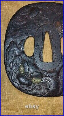 Tsuba Sword Fittings Edo period Large iron tsuba Shoami Demon-slaying With box