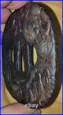 Tsuba Sword Fittings Edo period Large iron tsuba Shoami Demon-slaying With box