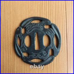 Tsuba Sword Guard for Japanese Samurai Sword Katana Antique Wave Rabbit Iron