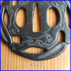 Tsuba Sword Guard for Japanese Samurai Sword Katana Antique Wave Rabbit Iron