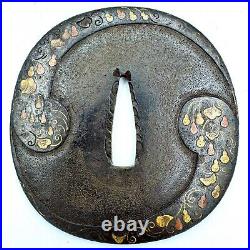 Tsuba Tomoe and Gourd Design Made by MASASHIGE Antique Japanese Sword NIHONTO