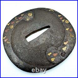 Tsuba Tomoe and Gourd Design Made by MASASHIGE Antique Japanese Sword NIHONTO