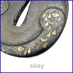 Tsuba Tomoe and Gourd Design Made by MASASHIGE Antique Japanese Sword NIHONTO