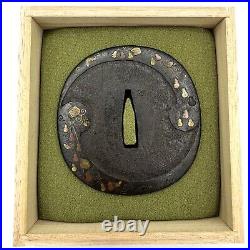 Tsuba Tomoe and Gourd Design Made by MASASHIGE Antique Japanese Sword NIHONTO