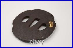 Tsuba antique mumei Iron Dragon diving sand design Edo era Japanese sword parts