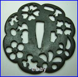 Very Old Iron Japanese Tsuba Floral